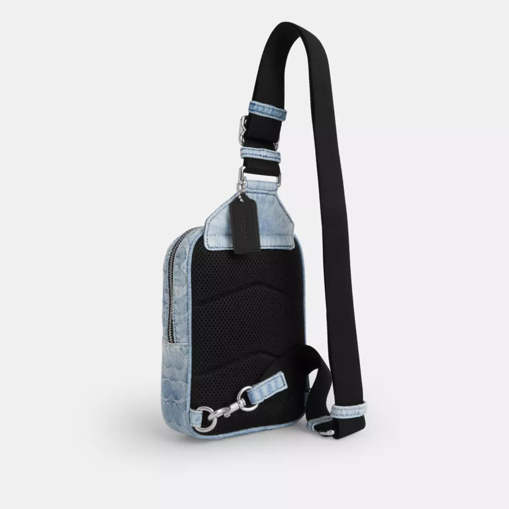 Racer Sling Pack In Loved Signature Denim - Silver/Light Indigo