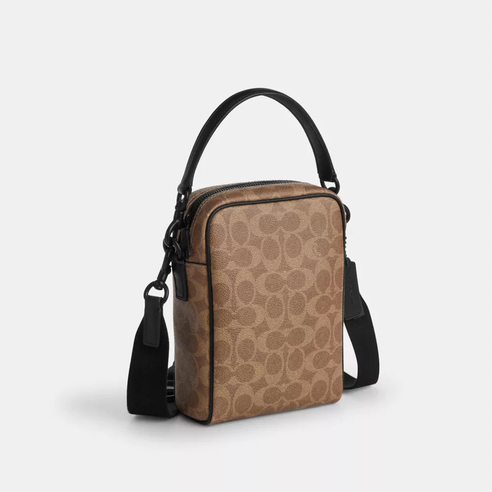 Tristan Crossbody Bag 14 In Signature Canvas - Signature Canvas/Matte Black/Tan Black
