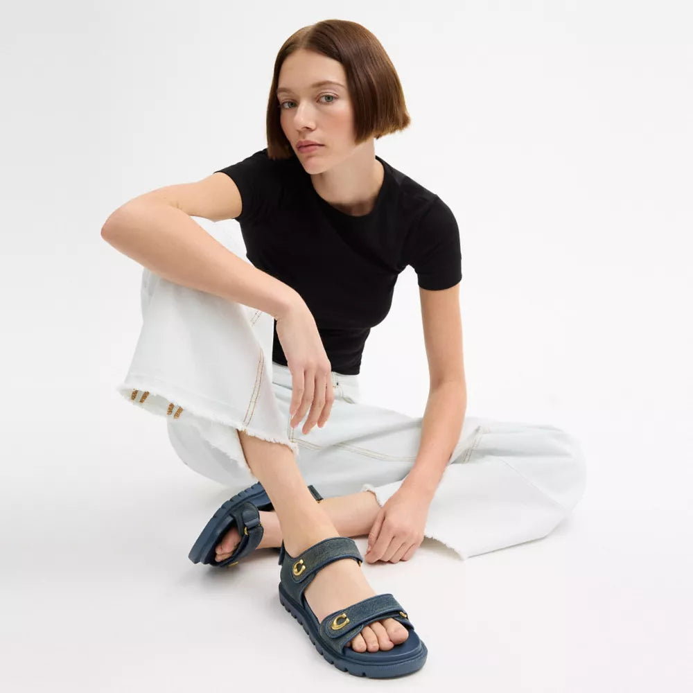 Brynn Sandal In Loved Denim - Dark Indigo