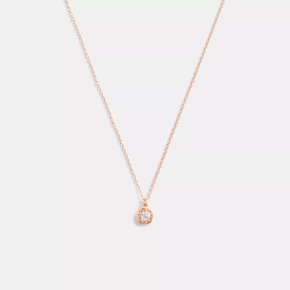 Halo Tea Rose Pendant Necklace - Rose Gold