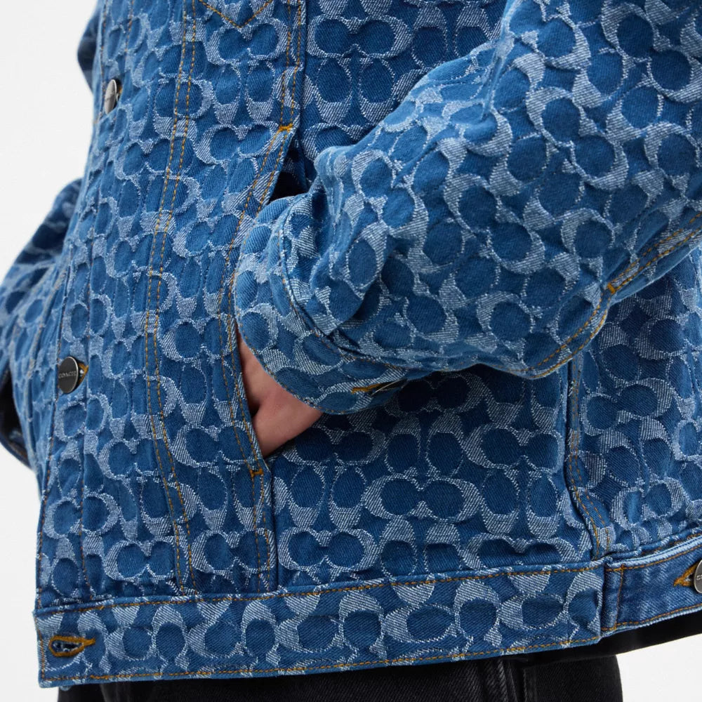 Signature Trucker Jacket In Organic Cotton - Blue Signature