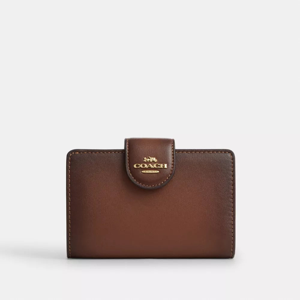 Medium Corner Zip Wallet - Smooth Leather/Gold/Redwood