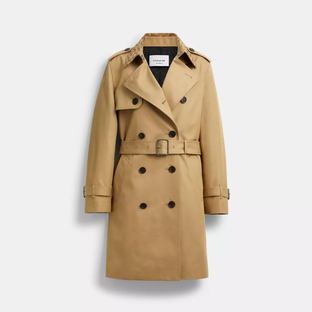 Mid Trench Coat With Signature Collar - Khaki