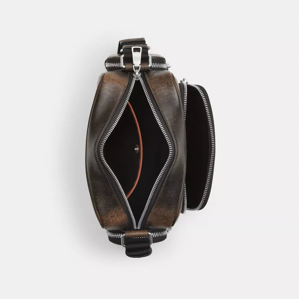 Fletcher Crossbody Bag In Loved Leather - Silver/Black Brown