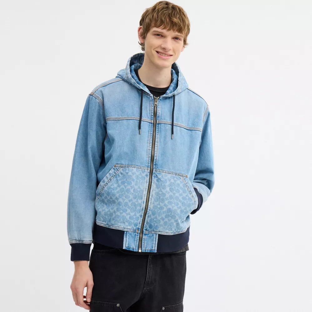Signature Denim Zip Jacket - Medium Wash