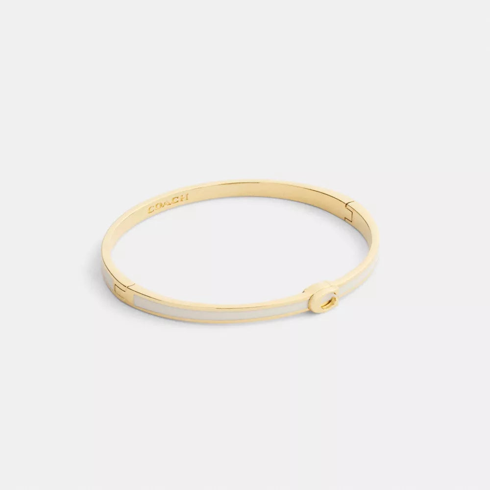 Thin Enamel Signature Hinged Bangle - Gold/Chalk