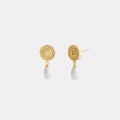 Signature Pavﾨﾦ Coin Pearl Drop Earrings - Gold/Pearl