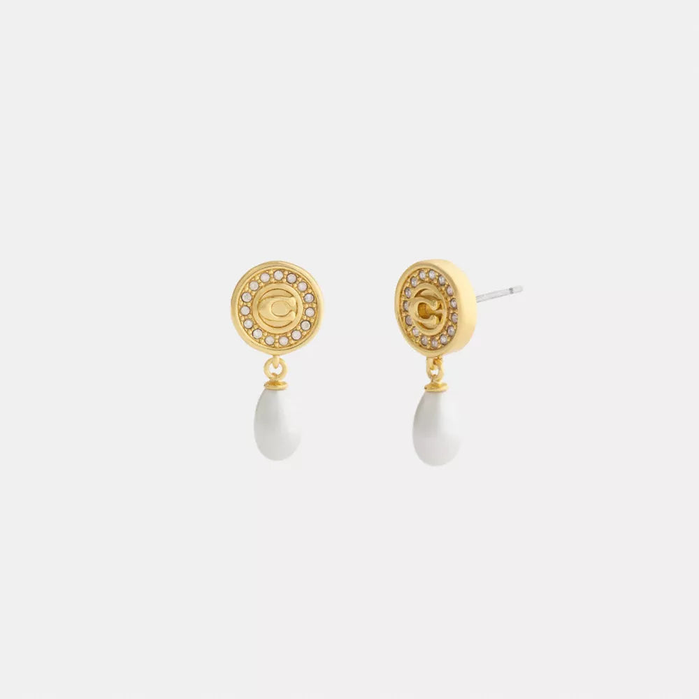 Signature Pavﾨﾦ Coin Pearl Drop Earrings - Gold/Pearl