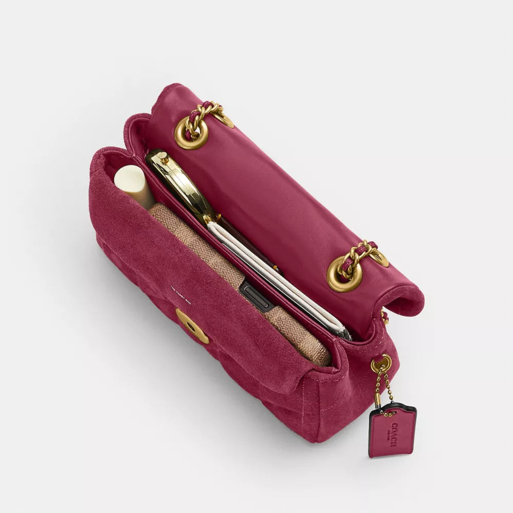 Tabby Shoulder Bag 20 With Quilting - Suede/Brass/Dark Fuchsia