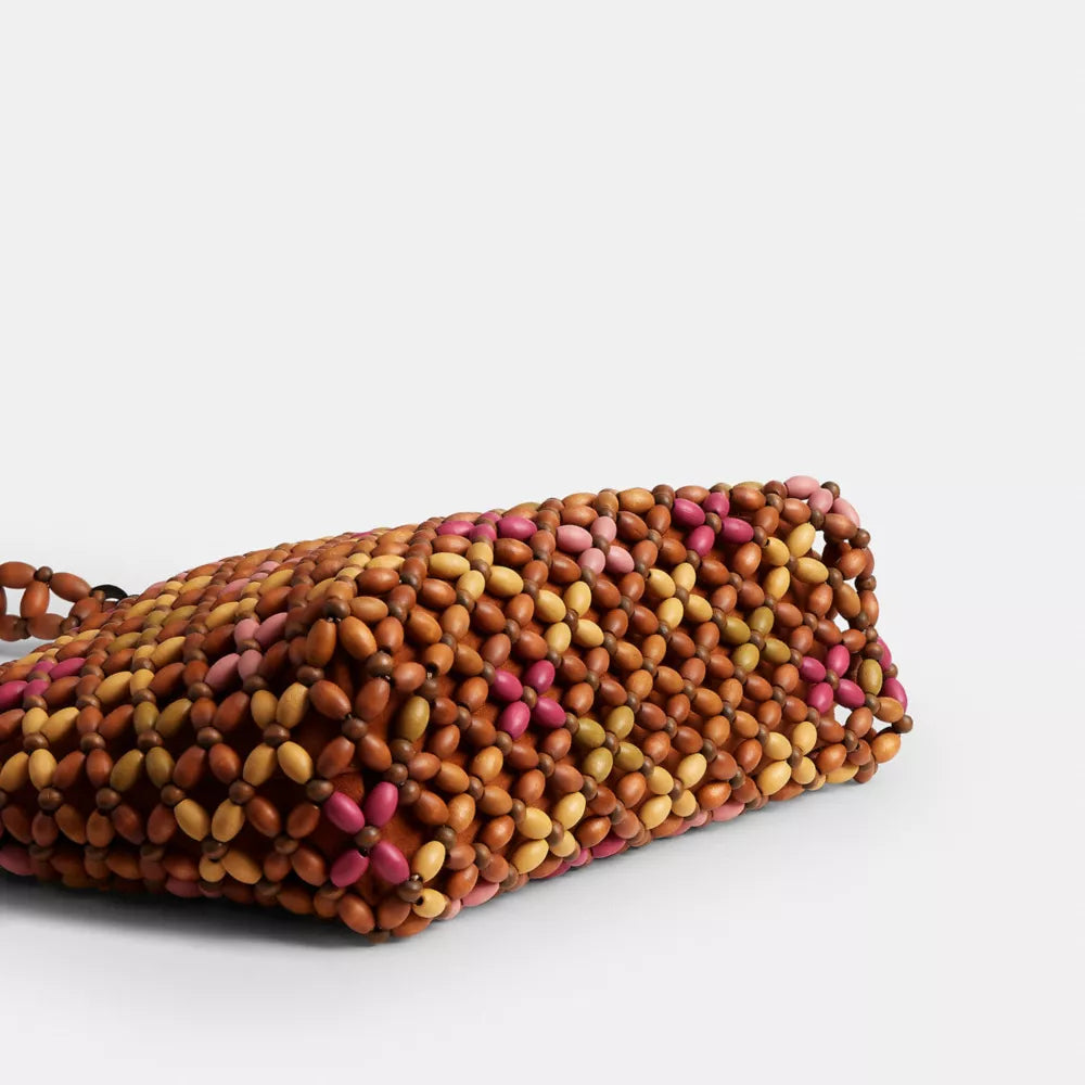 Brooklyn Shoulder Bag 28 With Wooden Beading - Brass/Maple Multi