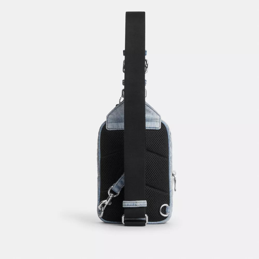 Racer Sling Pack In Loved Signature Denim - Silver/Light Indigo