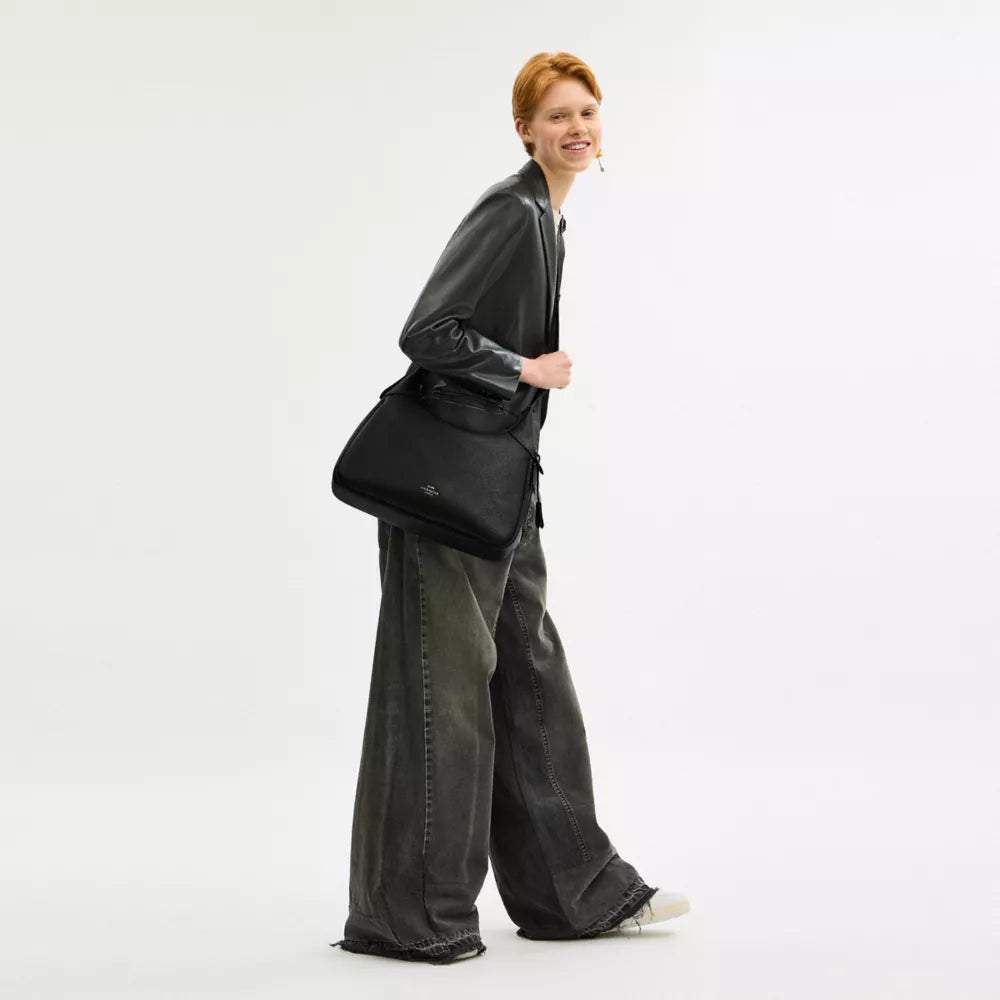 Ella Shoulder Bag - Pebbled Leather/Gunmetal/Black