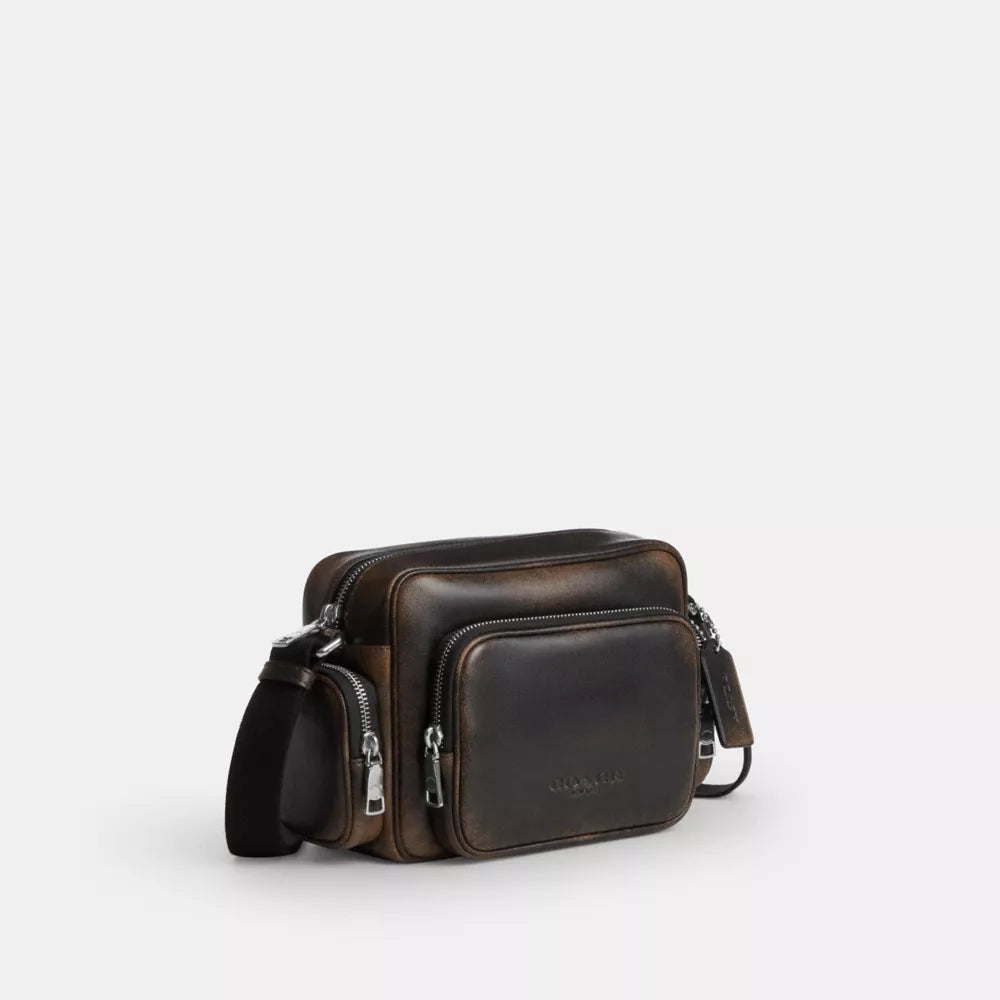 Fletcher Crossbody Bag In Loved Leather - Silver/Black Brown