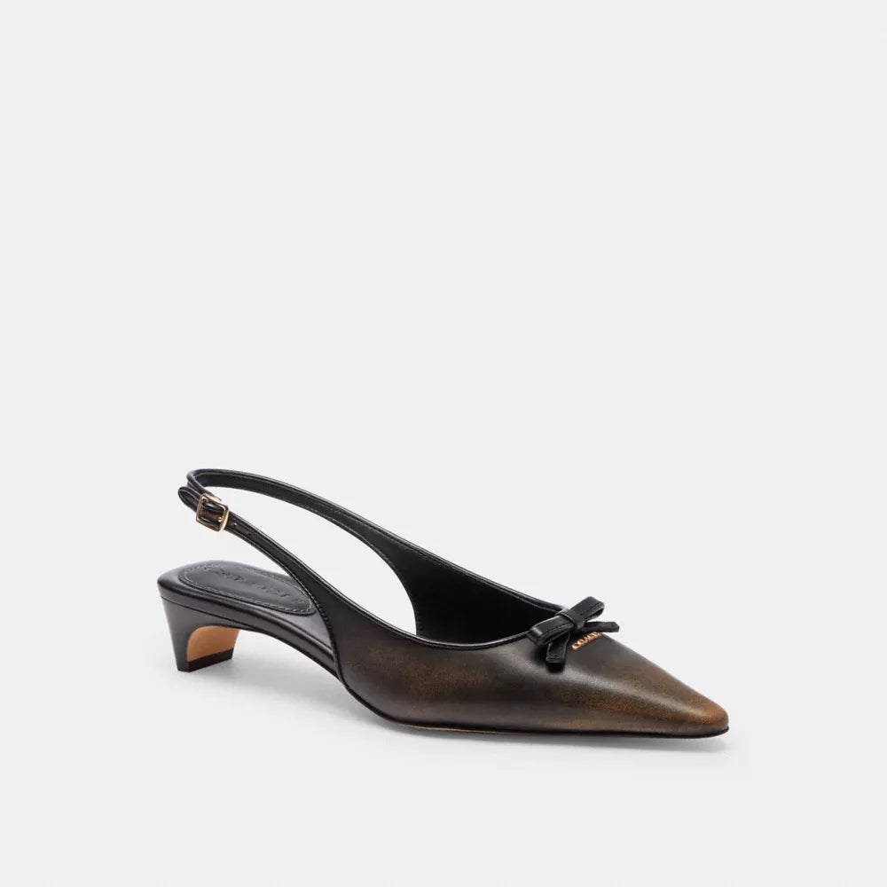 Bow Slingback Heel In Loved Leather - Black Brown