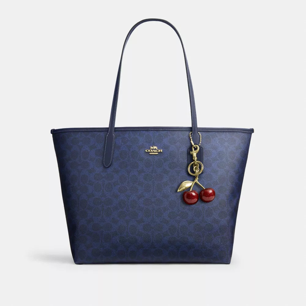 City Tote Bag In Signature Canvas - Gold/Navy