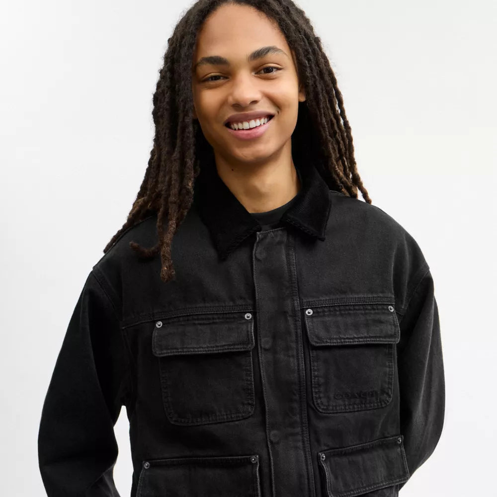 Denim Chore Coat With Flannel Lining - Black Wash
