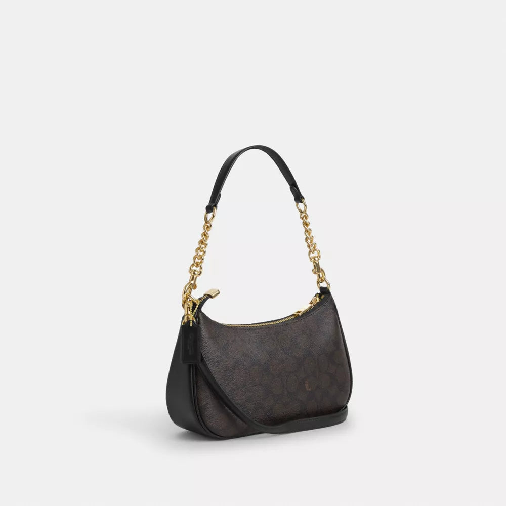 Teri Shoulder Bag In Signature Canvas - Gold/Walnut/Black