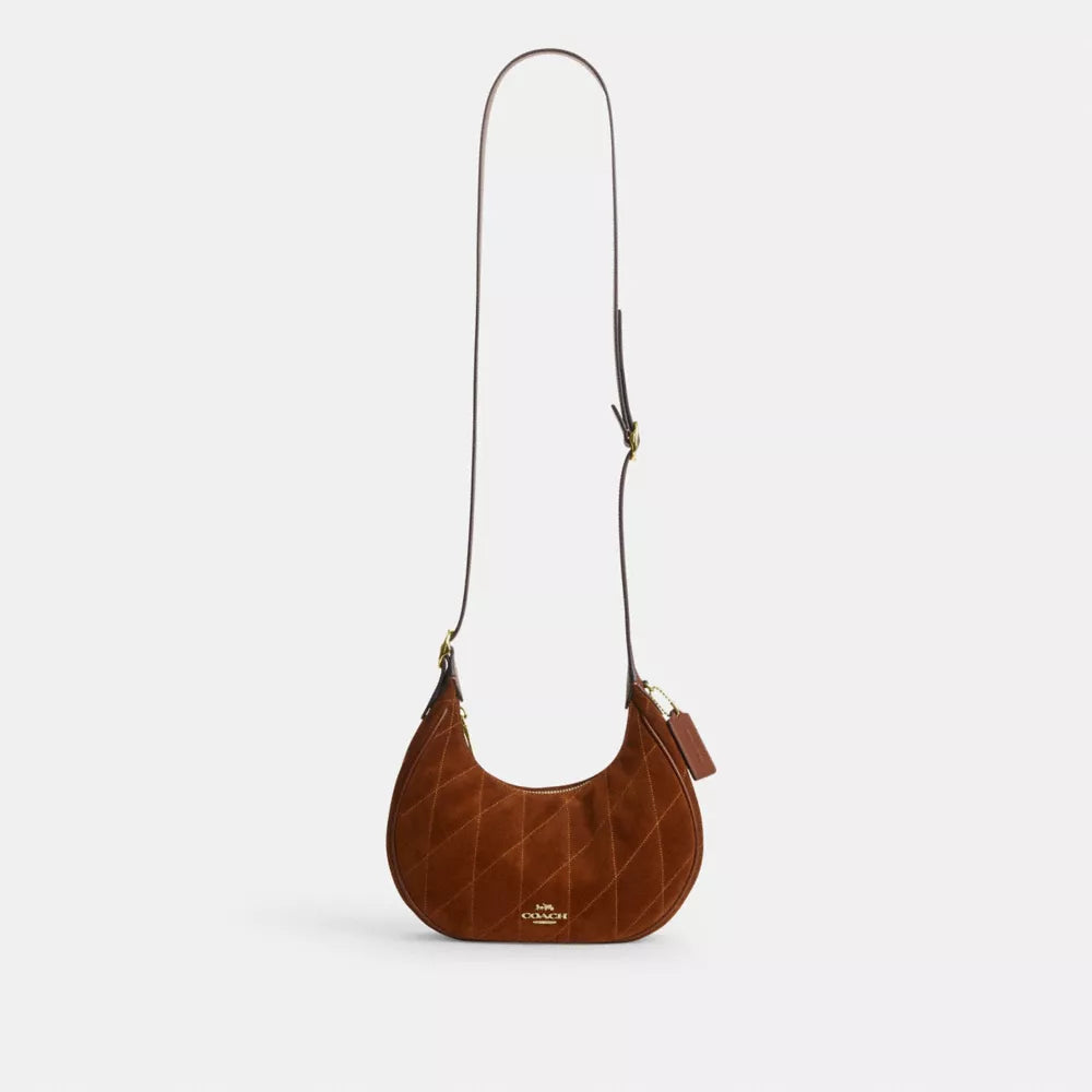 Emily Shoulder Bag With Quilting - Suede/Gold/Warm Brown