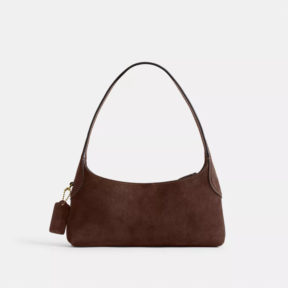 Brooklyn Shoulder Bag 26 - Suede/Brass/Dark Chocolate