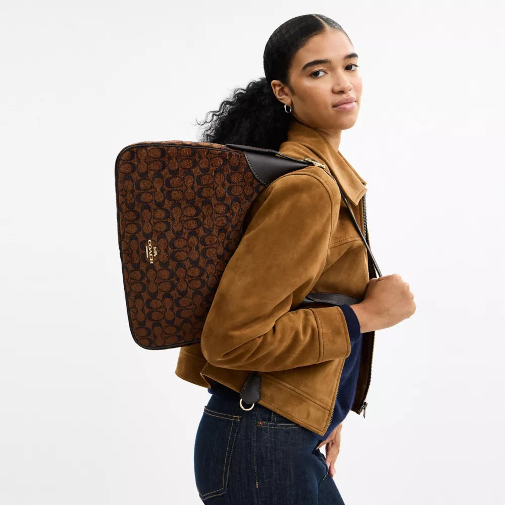 Ella Shoulder Bag In Signature Chenille - Gold/Truffle
