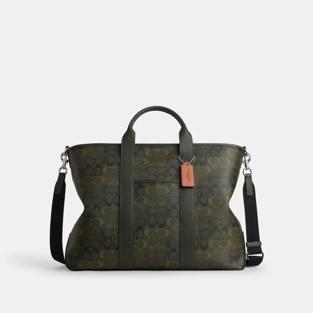 Grayson Tote Bag In Signature Camo Print - Signature Canvas/Silver/GREEN
