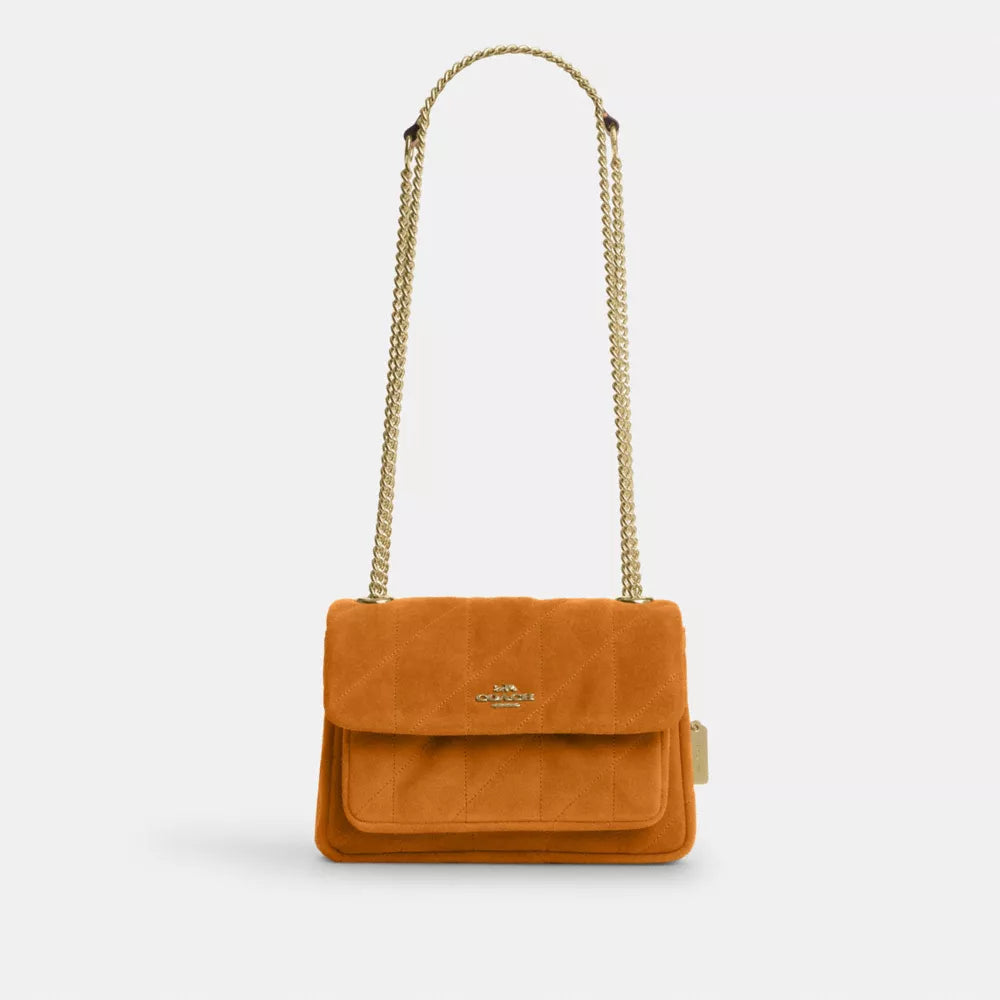 Elodie Crossbody Bag 18 With Quilting - Suede/Gold/Marigold