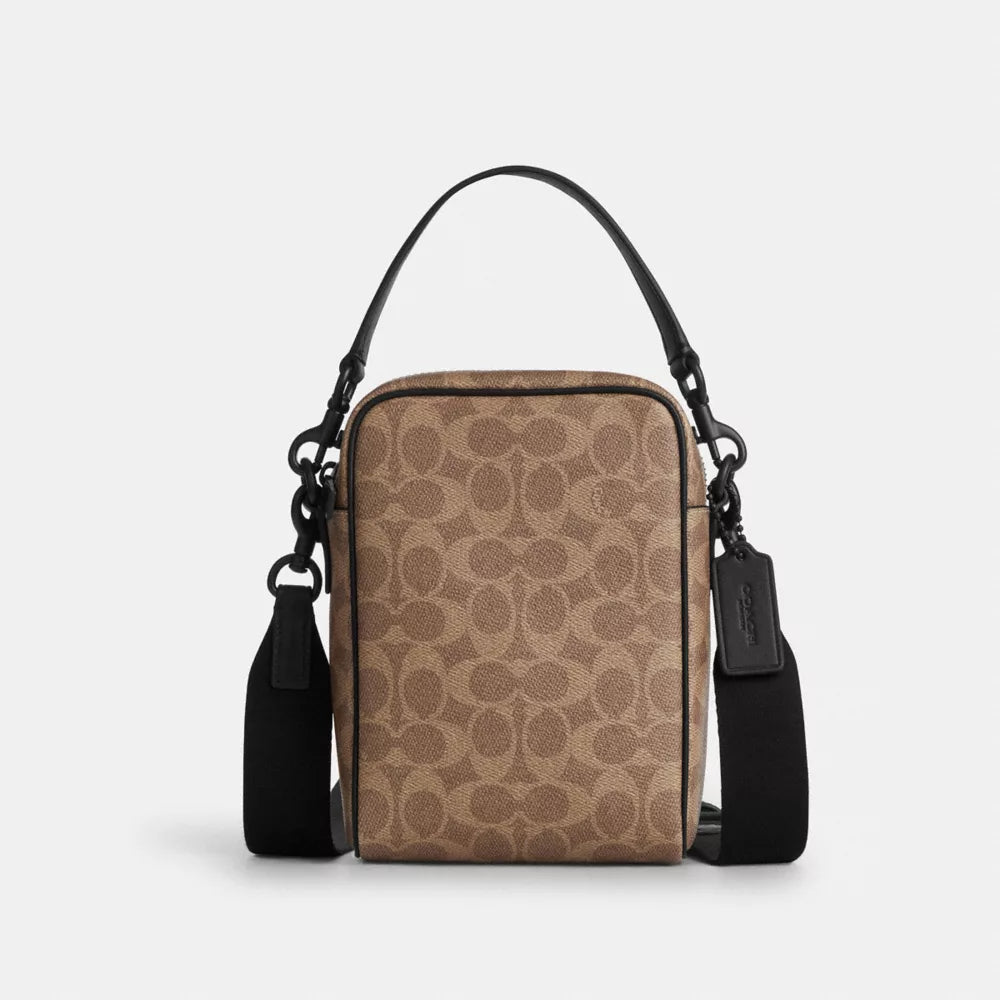 Tristan Crossbody Bag 14 In Signature Canvas - Signature Canvas/Matte Black/Tan Black