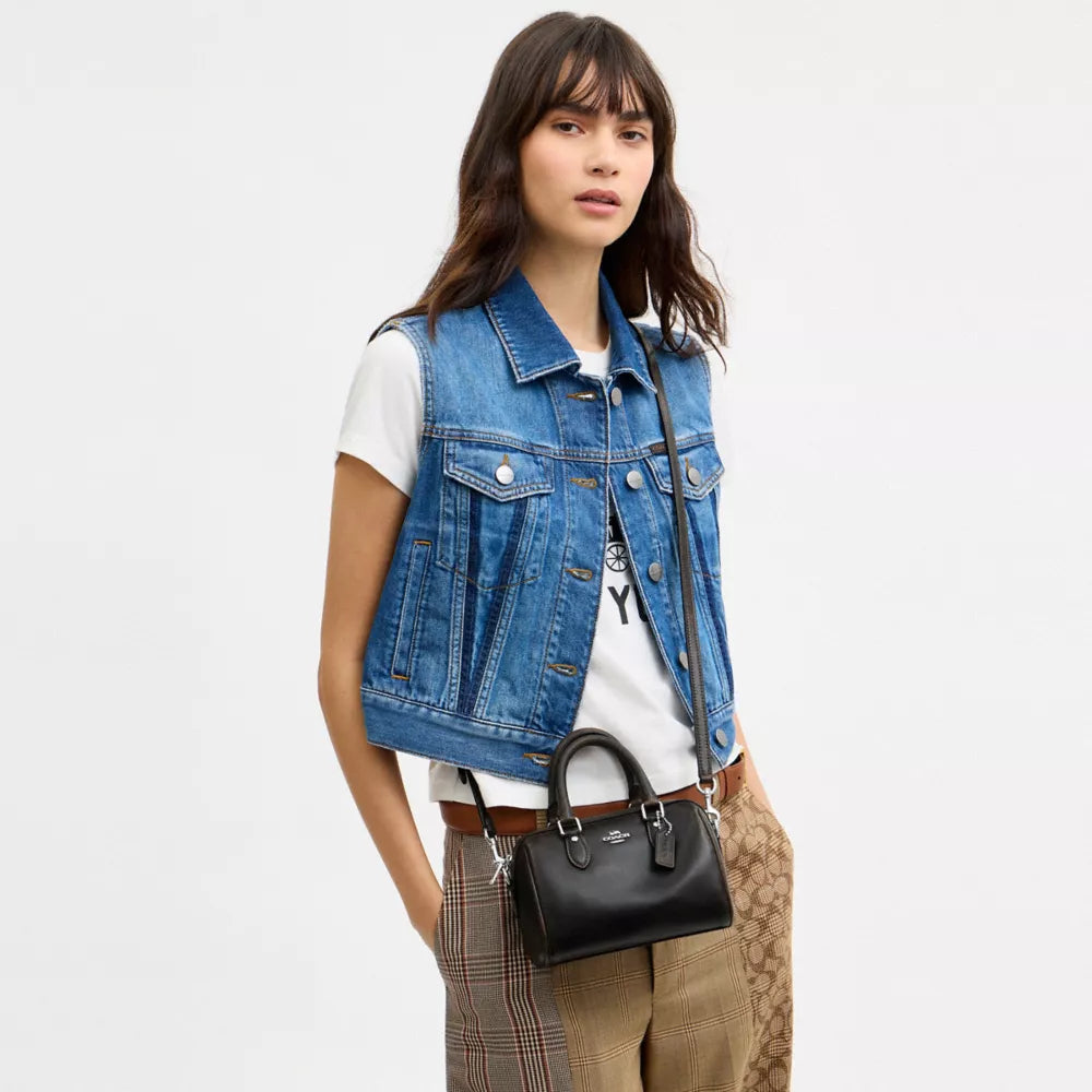 Mini Rowan Crossbody Bag In Loved Leather - Silver/Black Brown