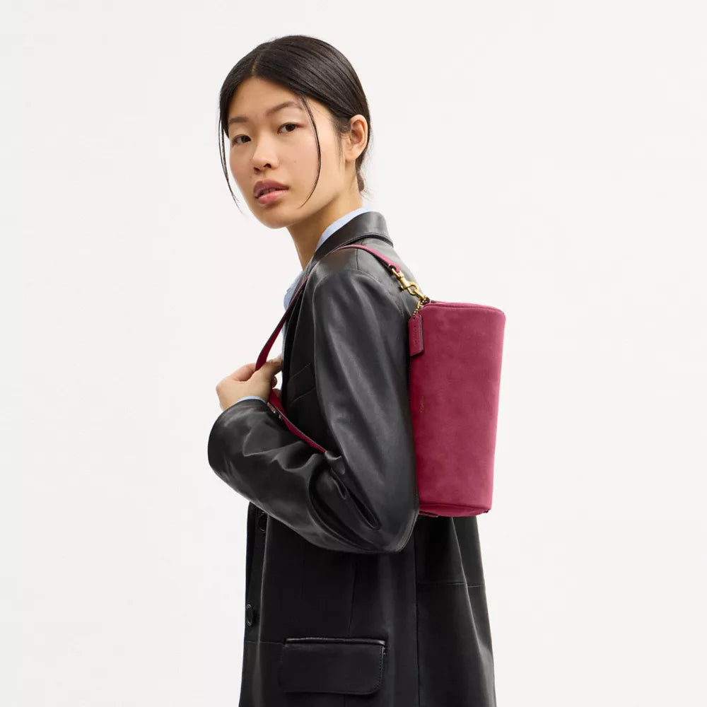 Barrel Bag - Suede/Brass/Dark Fuchsia