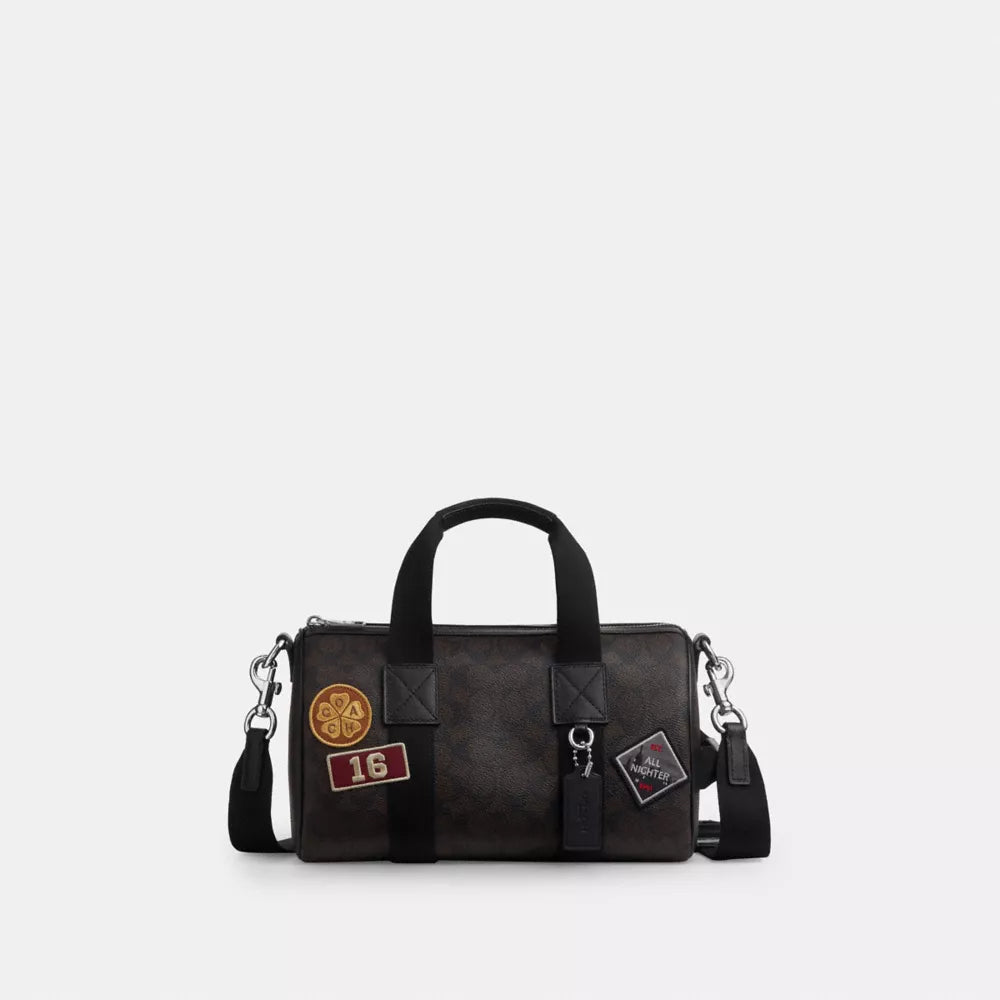 Explorer Duffle Bag 28 In Signature Canvas With Patches - Signature Canvas/Sv/Walnut/Black