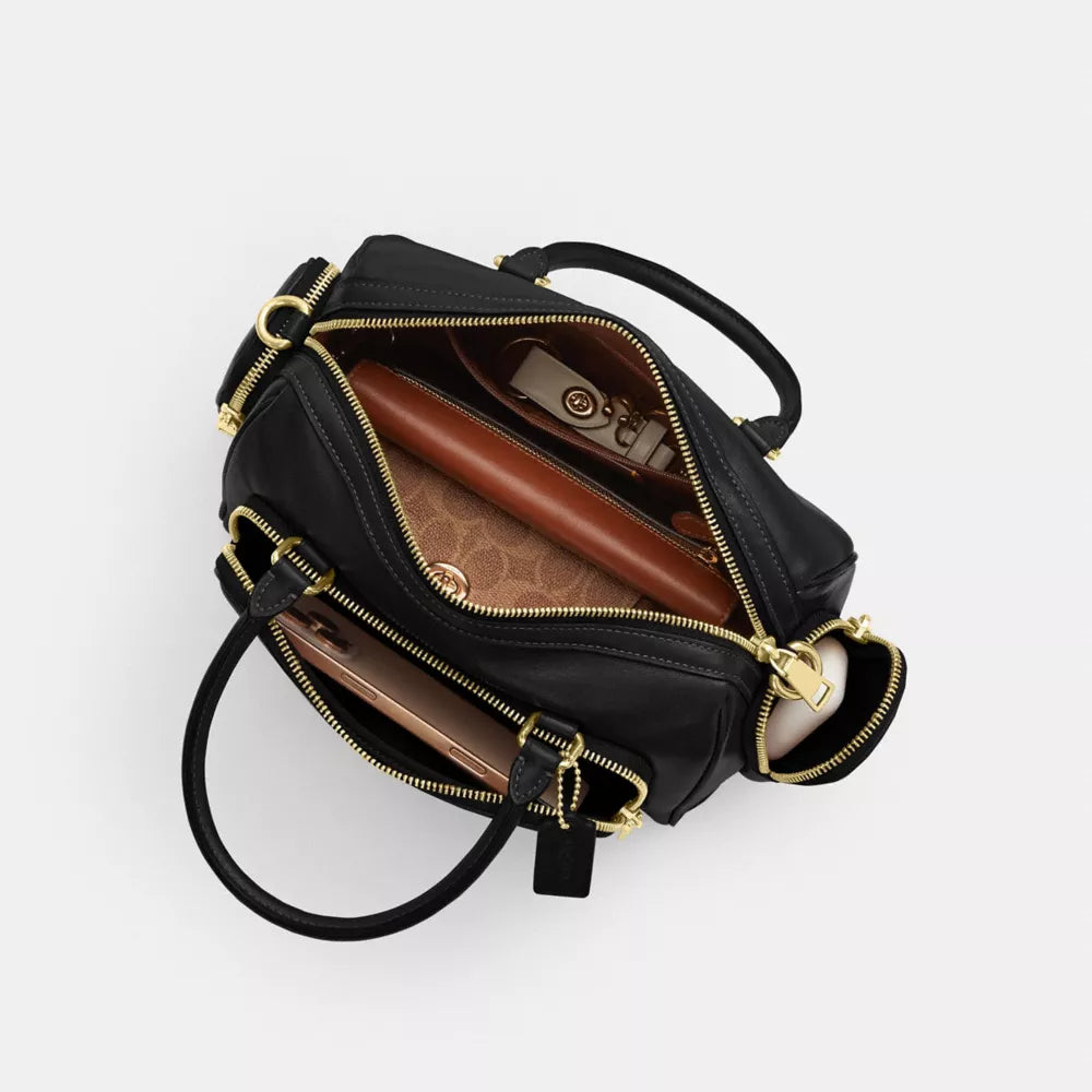 Rowan Satchel Bag With Pockets - Gold/Black