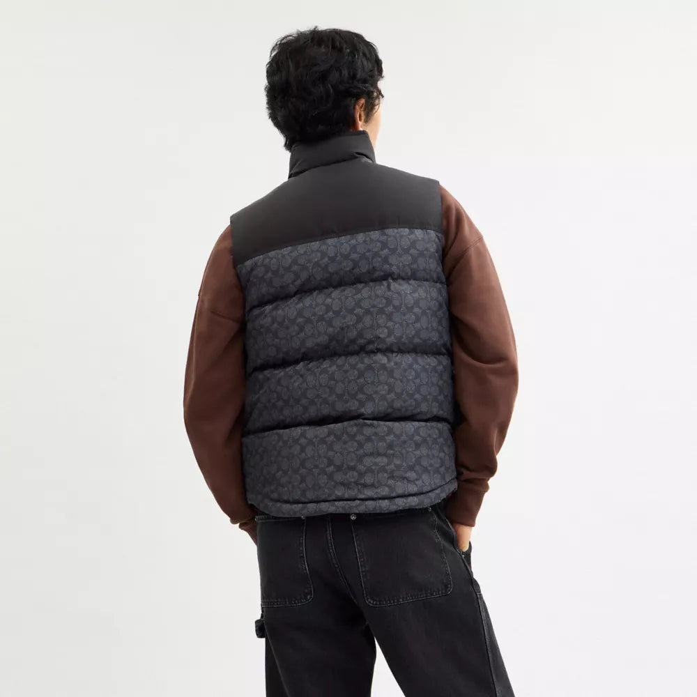Signature Down Vest In Recycled Polyester - Charcoal Signature