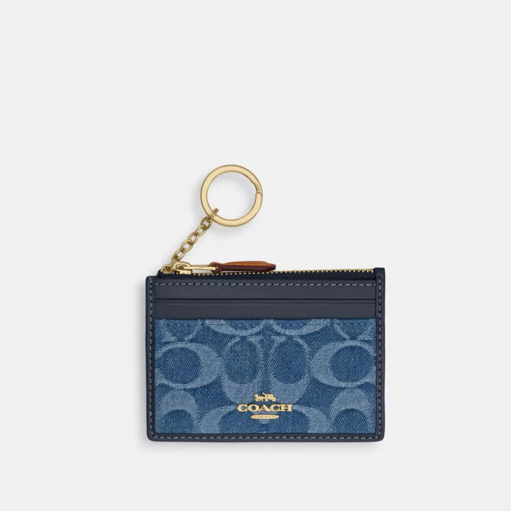 Mini Skinny ID Case In Signature Denim - Denim/Gold/Indigo