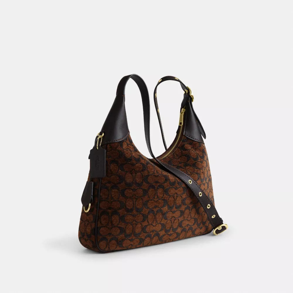 Ella Shoulder Bag In Signature Chenille - Gold/Truffle