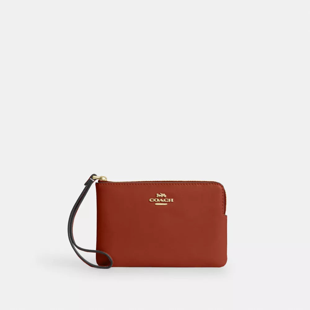 Corner Zip Wristlet - Glazed Leather/Gold/Cinnamon