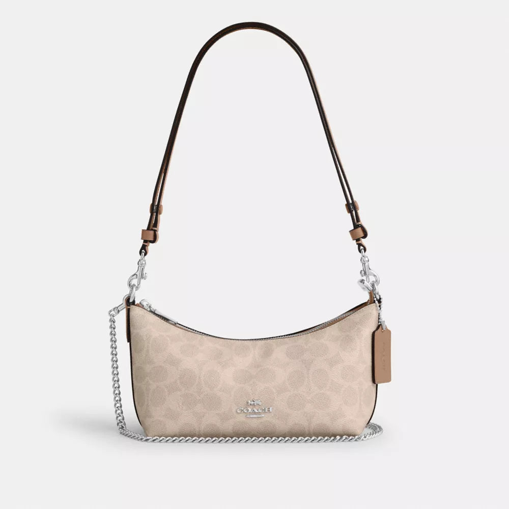 Caitlin Shoulder Bag In Signature Canvas - Signature Canvas/Silver/Sand/Taupe