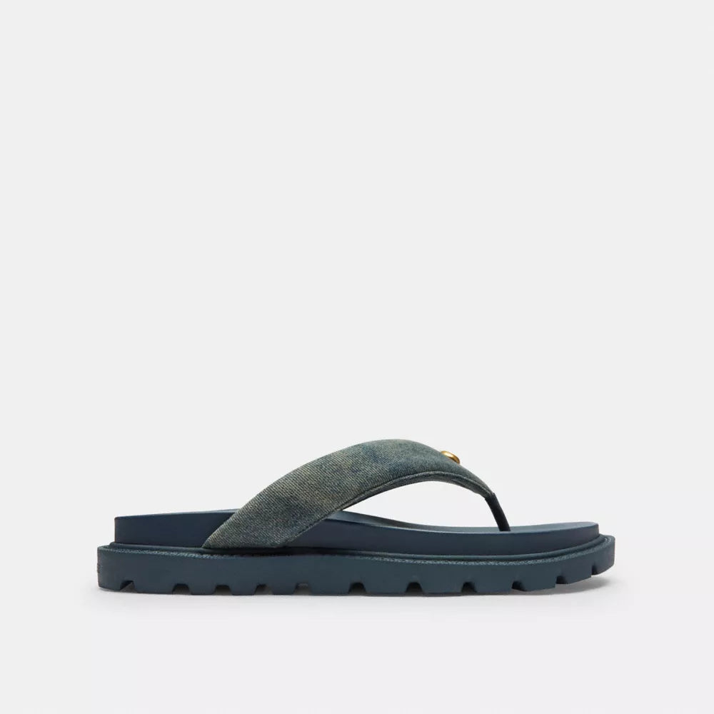 Brynn Thong Sandal In Loved Denim - Dark Indigo