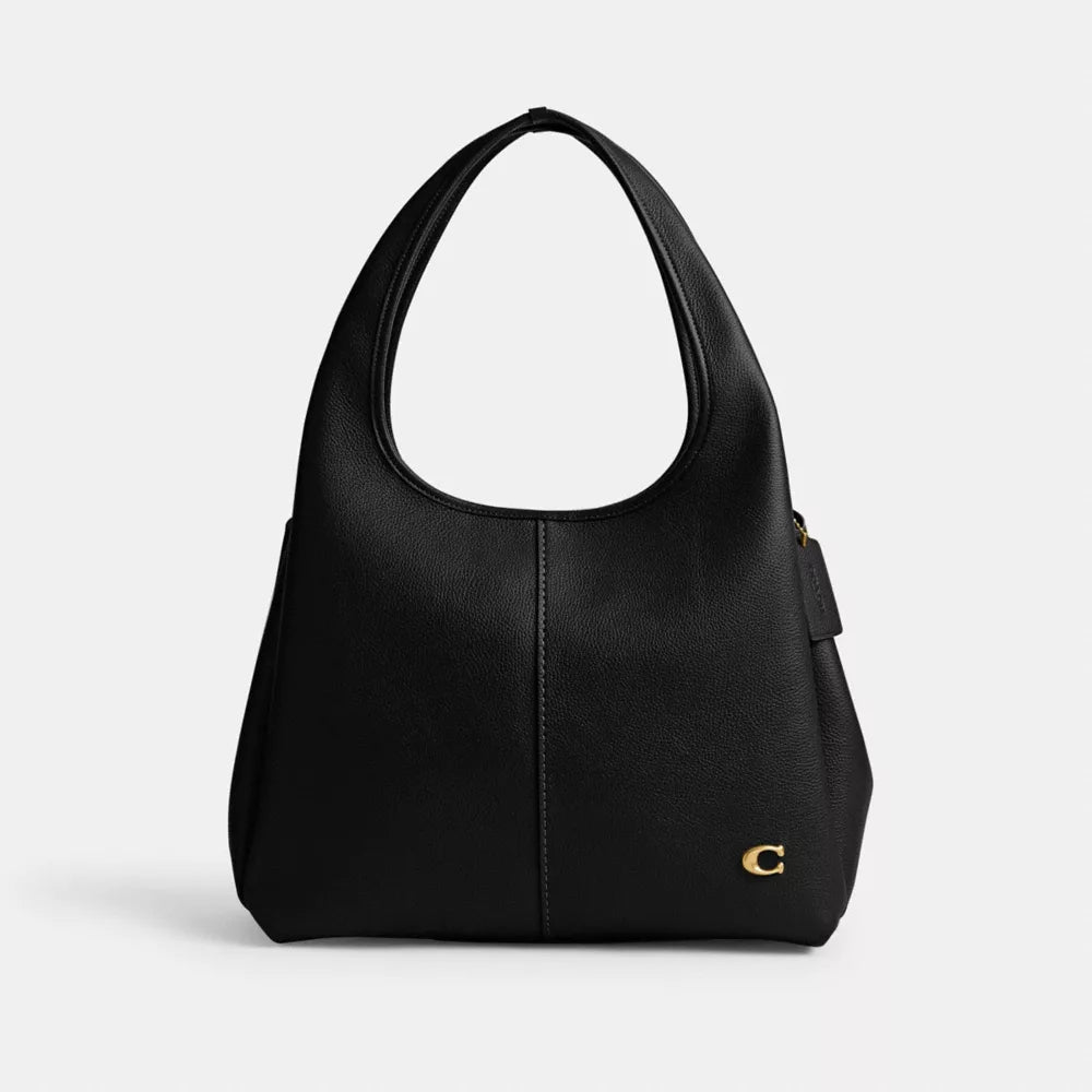 Lana Shoulder Bag - Polished Pebble Leather/Brass/Black