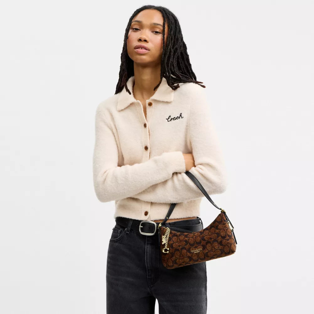 Emeilia Shoulder Bag In Signature Chenille - Signature Chenille/Gold/Truffle