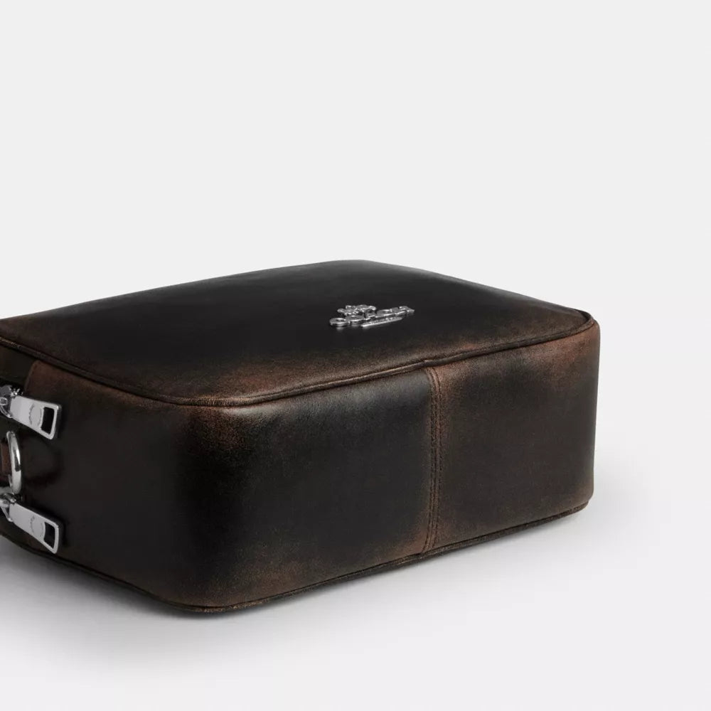 Carey Crossbody Bag In Loved Leather - Silver/Black Brown