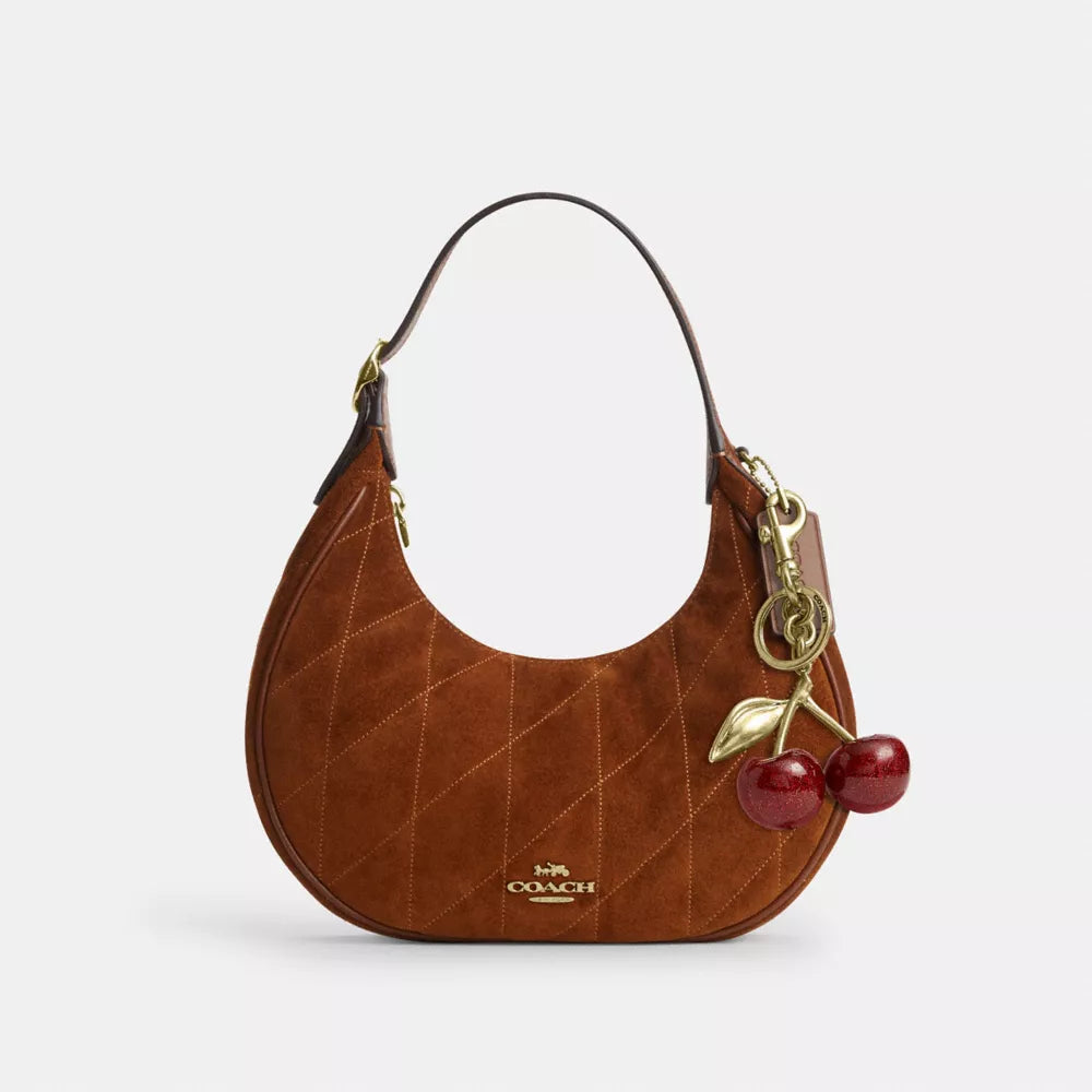 Emily Shoulder Bag With Quilting - Suede/Gold/Warm Brown
