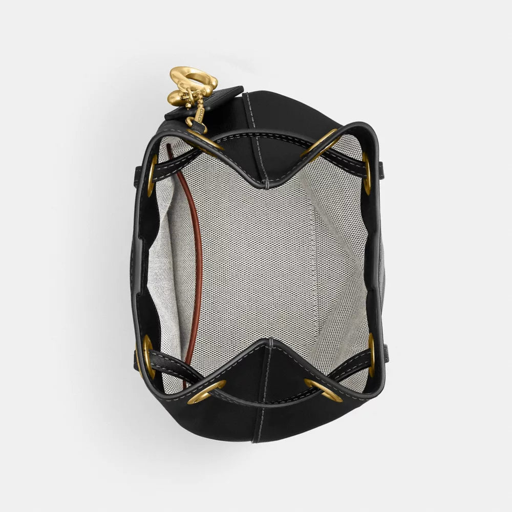 Jade Drawstring Bag - Natural Grain Leather/Brass/Black