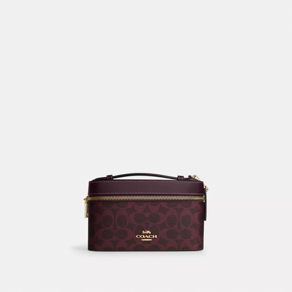 Cosmetic Case In Signature Canvas - Signature Canvas/Gold/Black Currant