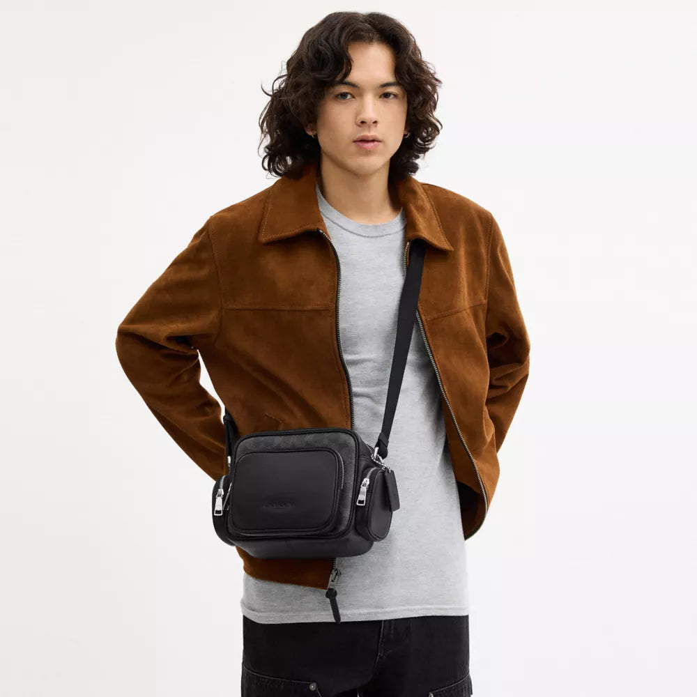 Fletcher Crossbody Bag In Signature Canvas - Signature Canvas/Silver/Black Signature