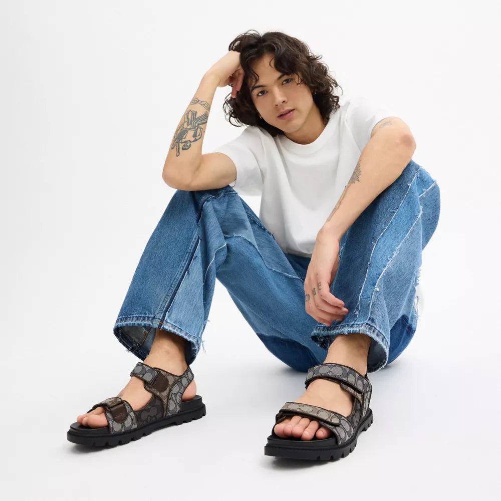 Double Strap Sandal In Signature Jacquard - Deep Blue Multi