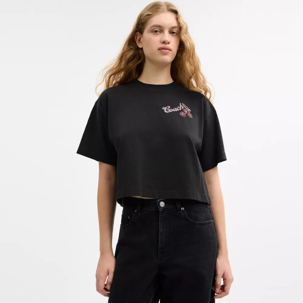 Charms Cropped T-Shirt In Organic Cotton - Washed Black