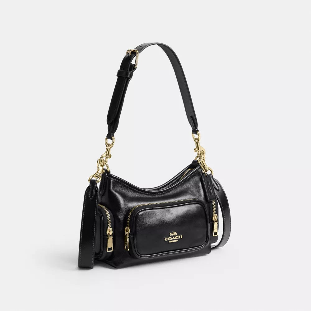 Laurel Shoulder Bag 22 With Pockets - Crinkle Leather/Gold/Black