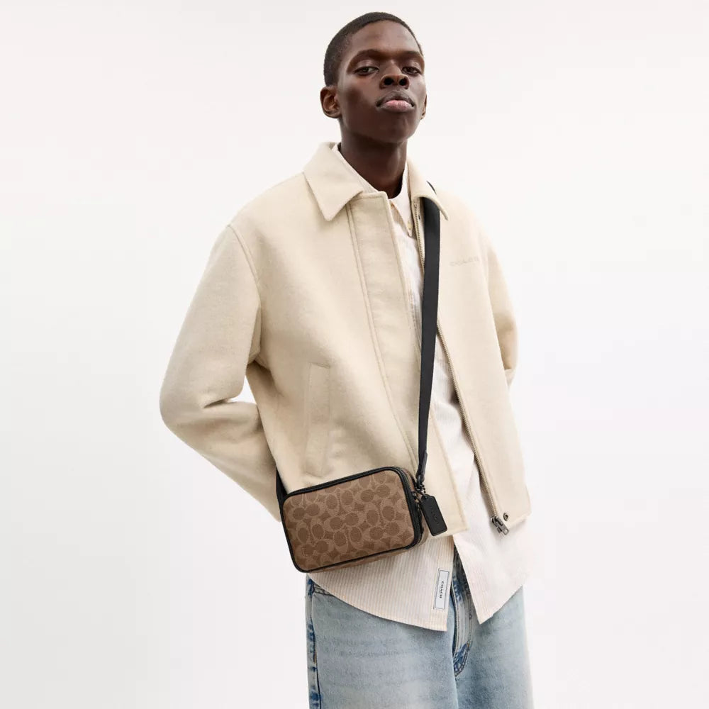 Colton Crossbody Bag 19 In Signature Canvas - Signature Canvas/Matte Black/Tan Black