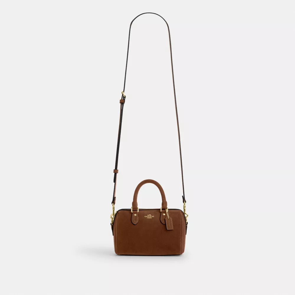 Mini Rowan Crossbody Bag - Suede/Gold/Warm Brown