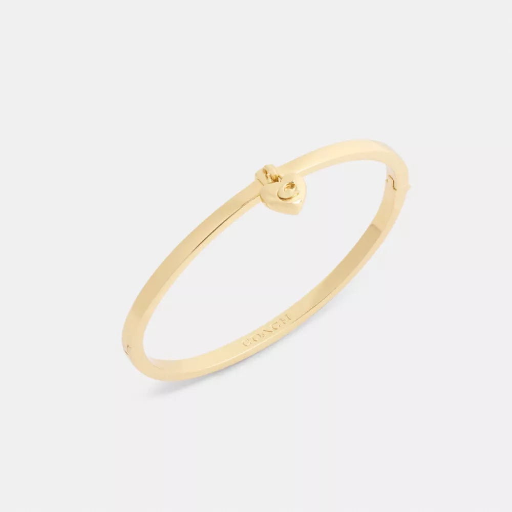 Heart Charm Thin Hinged Bangle - Gold